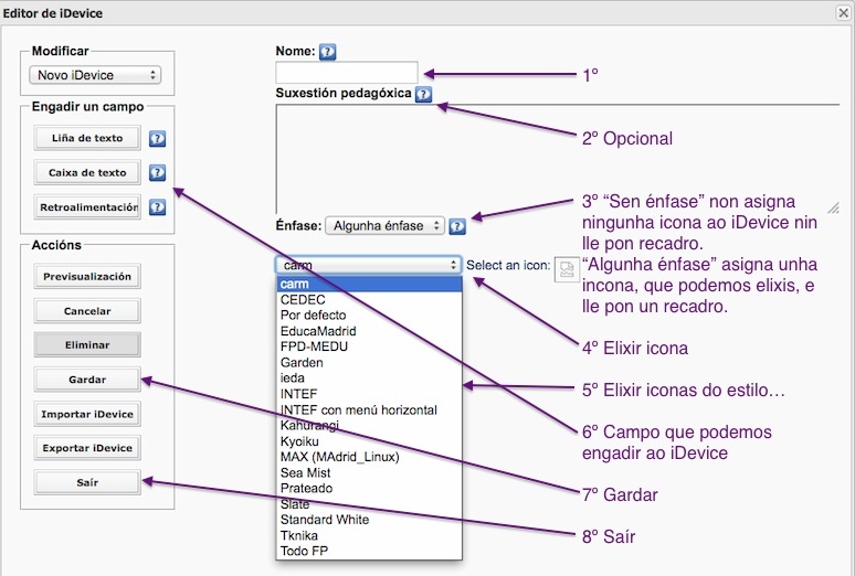 Captura de pantalla do editor de iDevices.