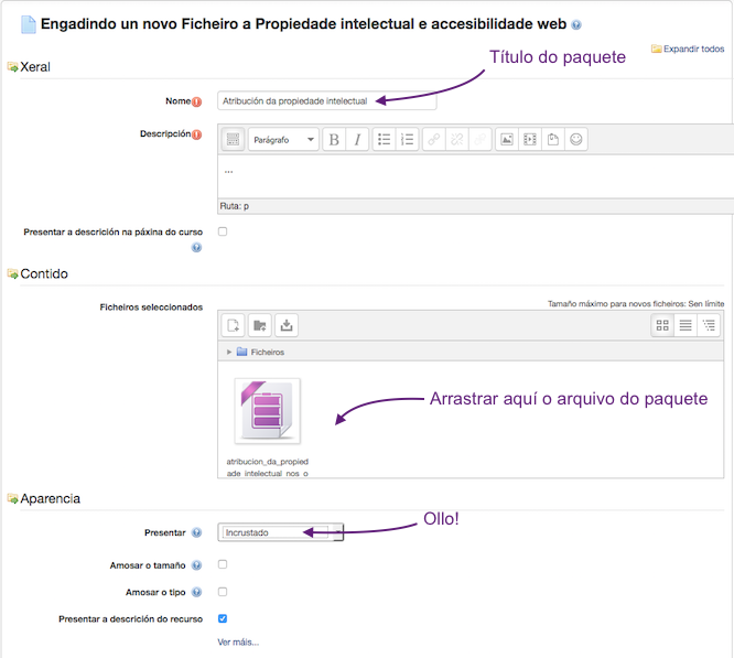 Subir a Moodle o paquete exportado