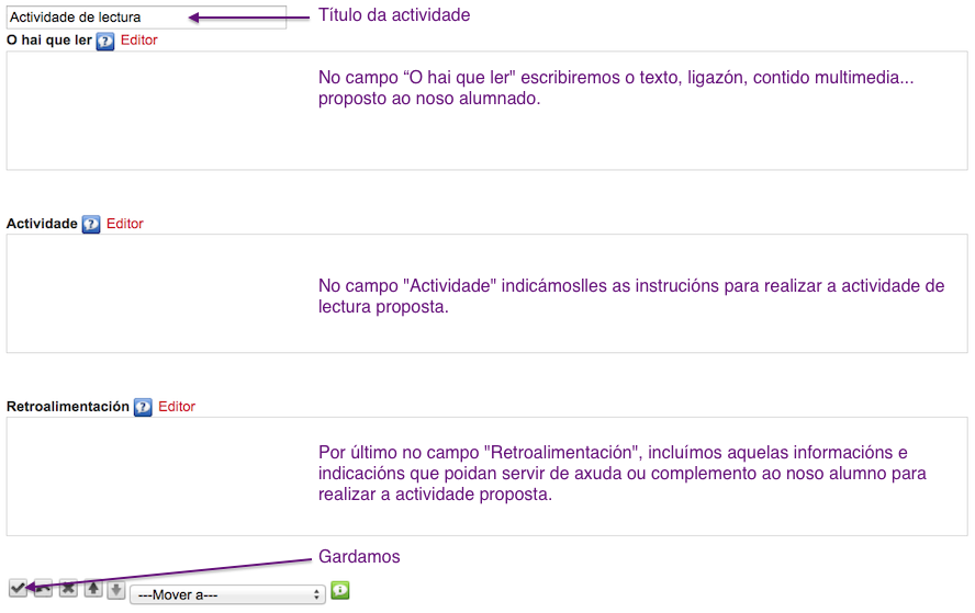 Captura de pantalla do iDevice Actividade de lectura.