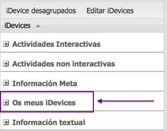 Captura de pantalla da categoría Os meus iDevices.