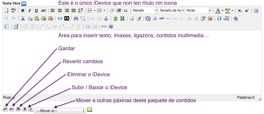 Captura de pantalla do iDevice Texto libre.