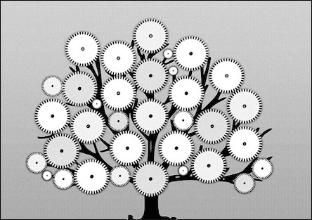 Árbore con rodas dentadas.