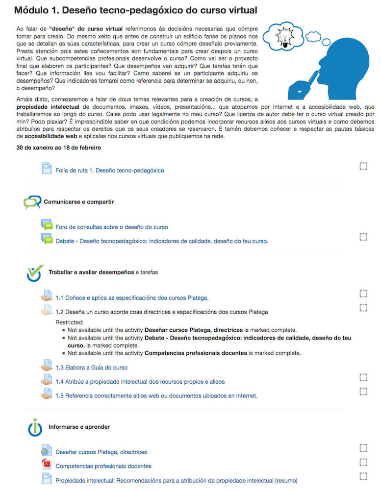 Modulo de tarefas do curso Crear Plategas