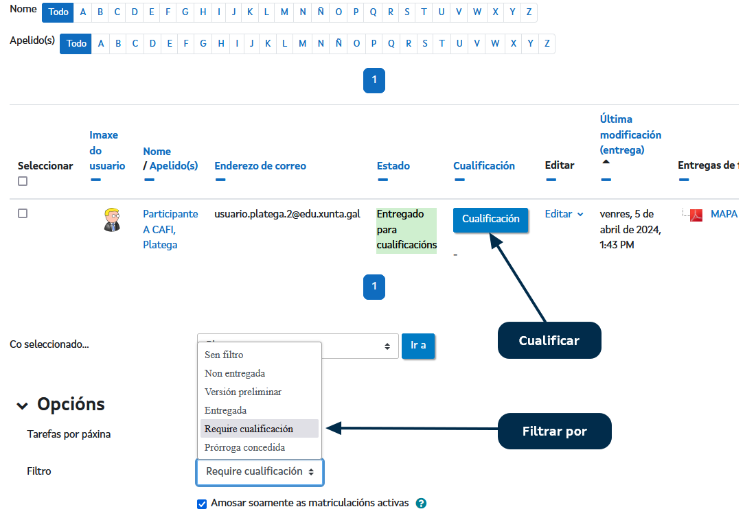 Estado da cualificación dunha tarefa dun participante. Estado da cualificación dunha tarefa dun participante.