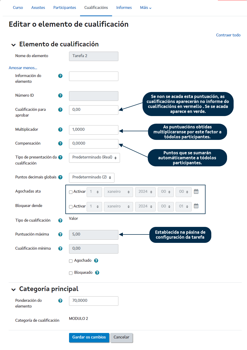 Configuracións opcionais das tarefas Configuracións opcionais das tarefas