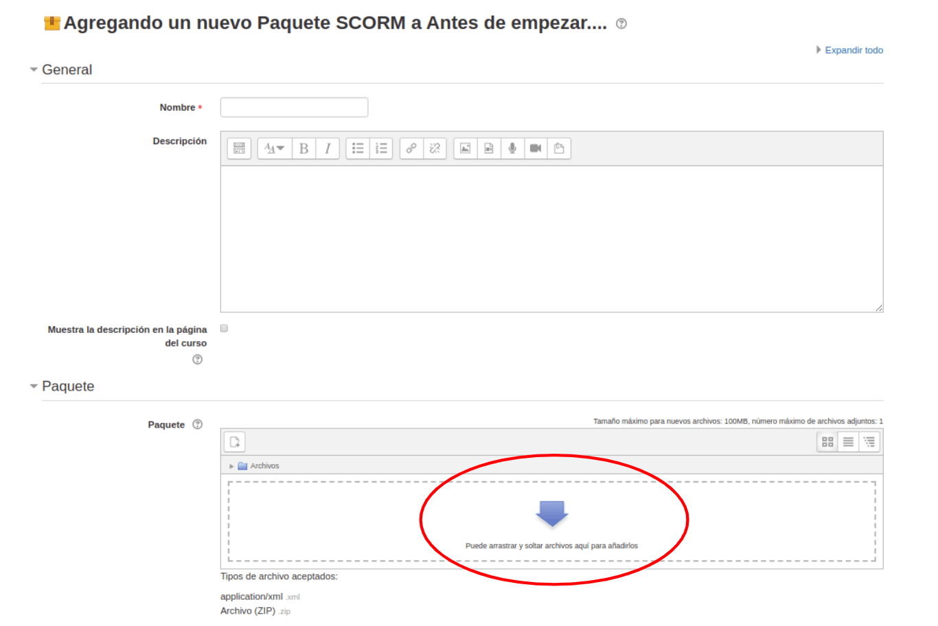 Publicar SCORM en Moodle