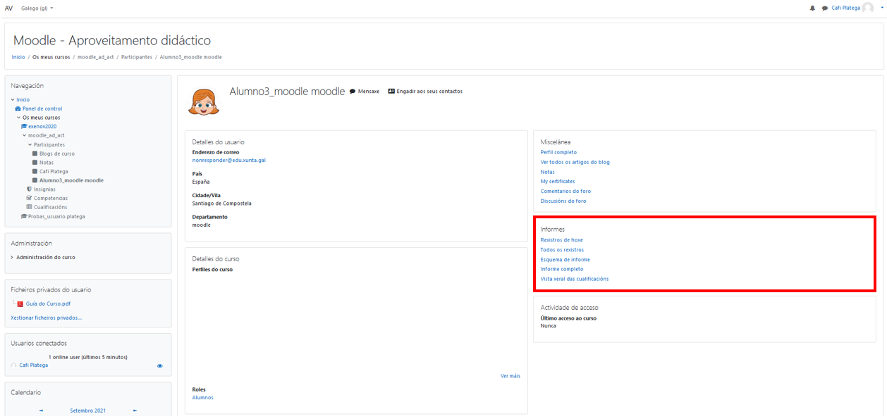 Informe da actividade do alumno 1