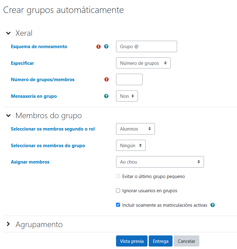 Crear grupos automáticamente