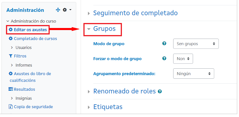 Editar a configuración do curso