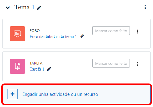 Engadir actividade ou recurso