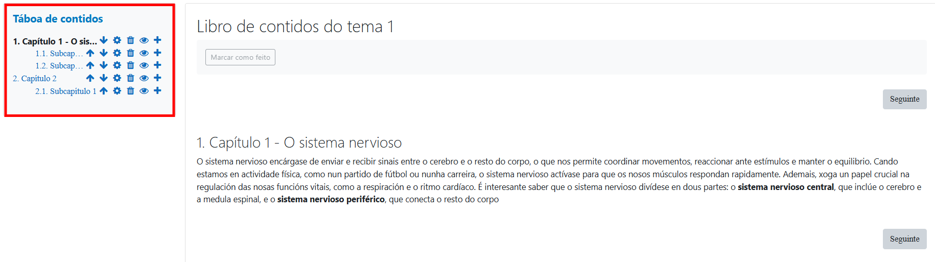 Xestionar capítulos e subcapítulos dun libro