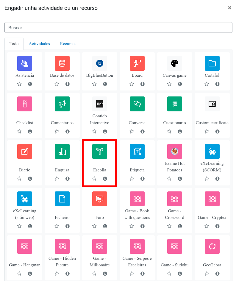 Actividade tipo escolla