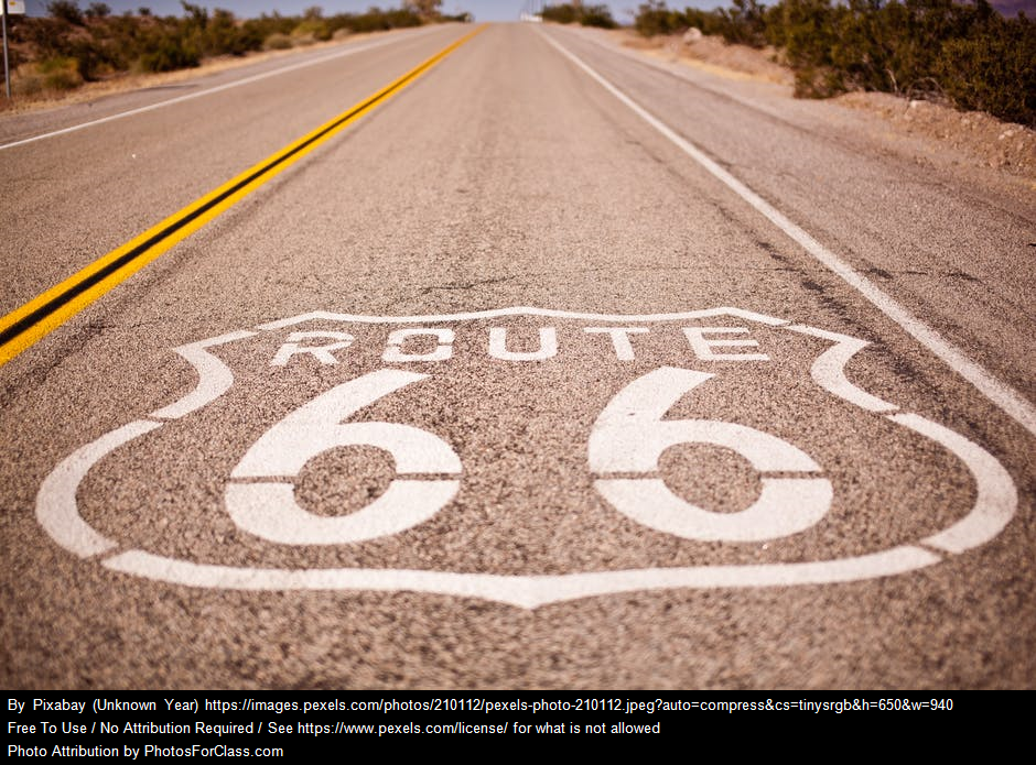 Highway 66.  Photo of a famous highway.  