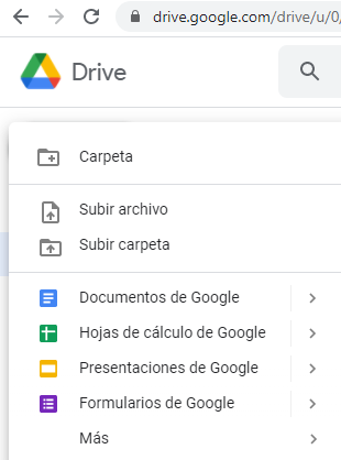 Viewing the Drive area where you can create and upload documents
