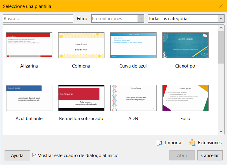 Presentations window