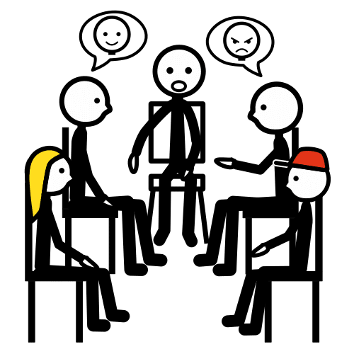 La imagen muestra un grupo de niños y niñas dialogando, sentados en círculo.