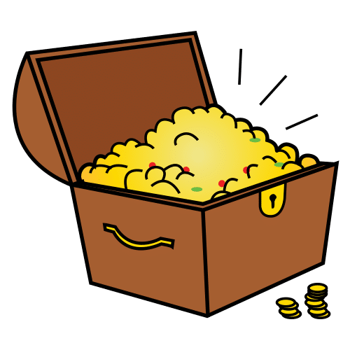 La imagen muestra un cofre abierto con un tesoro.