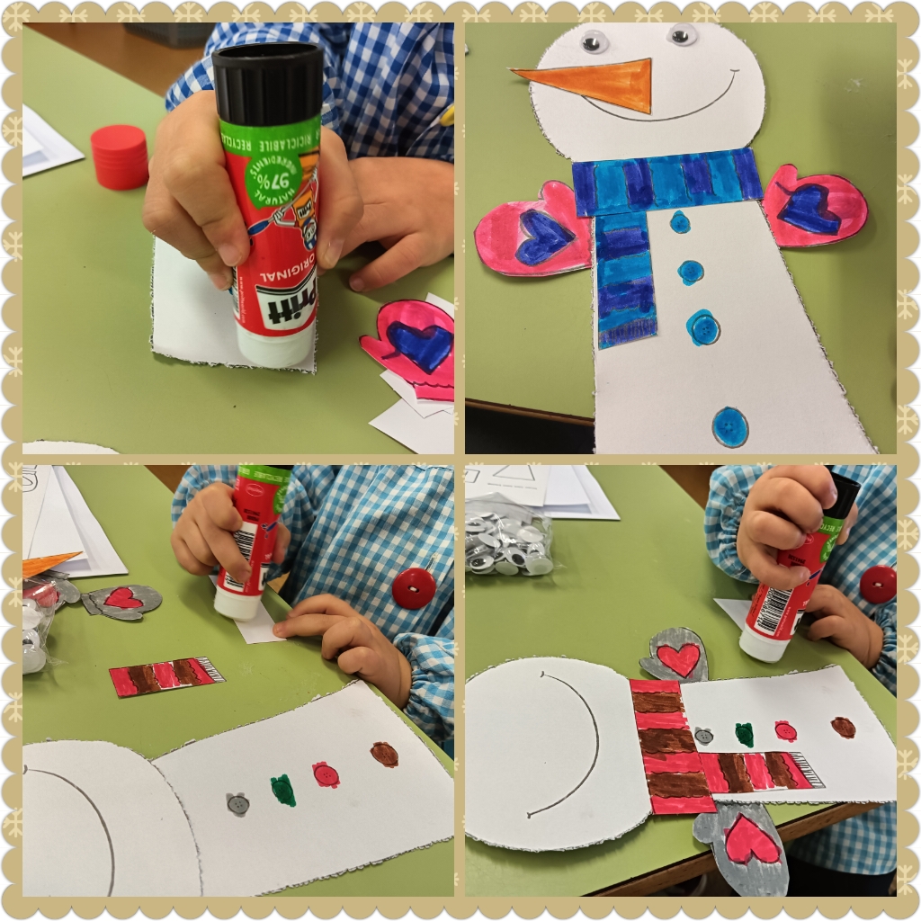 Fotos do alumnado elaborando un boneco de neve