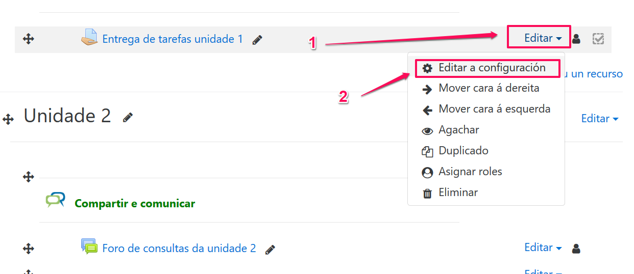 Engadir recursos e actividades