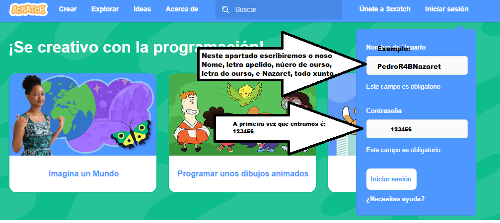 Segundo paso para entrar en Scratch