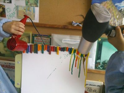 Ceras manleys derretidas cun secador. Efecto dripping (goteo)
