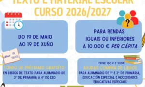 Do 19 de maio ao 19 de xuño, podedes solicitar as axudas de libros e material escolar para o vindeiro curso.
