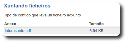 Ficheiro adxunto listado ao pé do contido