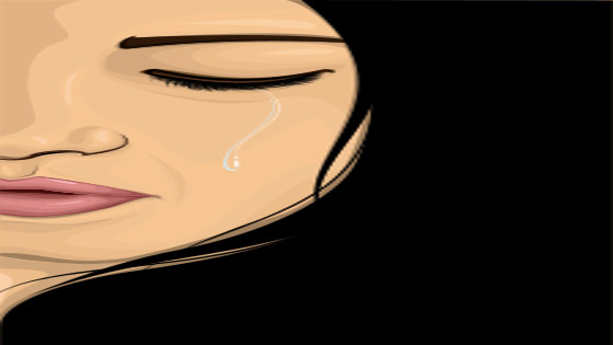 Dibujo del rostro de una mujer llorando