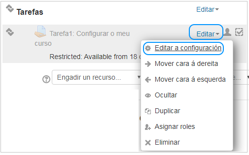 Configuración tarefa