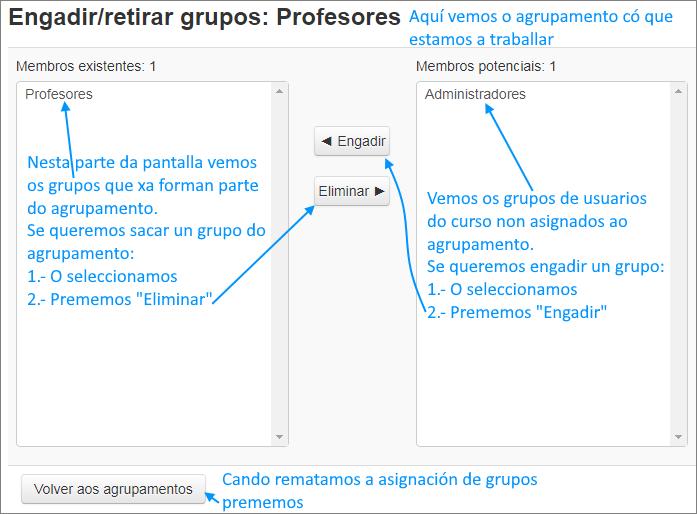 Asignar grupos ao agrupamento