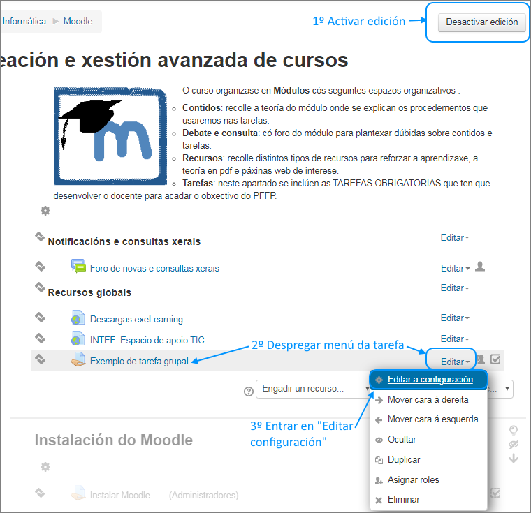 Configuración de tarefa