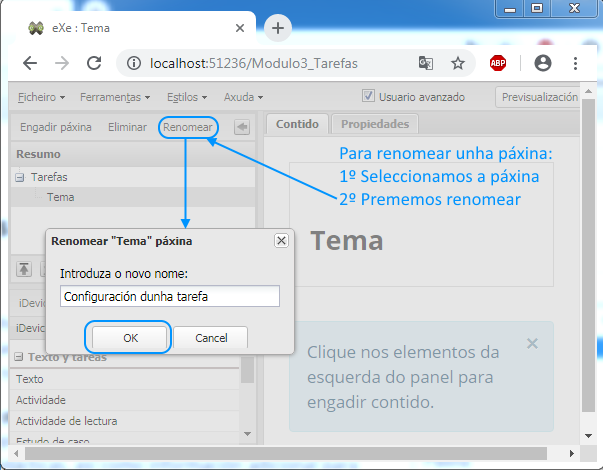 Renomear páxinas