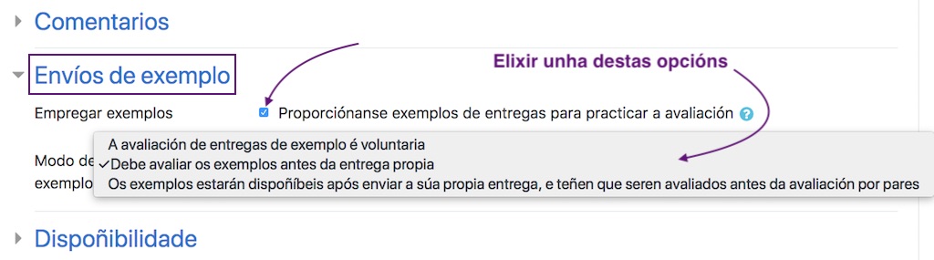Opción de configuración do Exemplo de envíos nun obradoiro