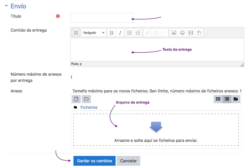 Pantalla para engadir exemplos de envío