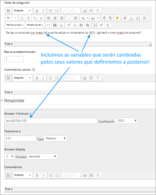 Calculada: configuración enunciado e resposta