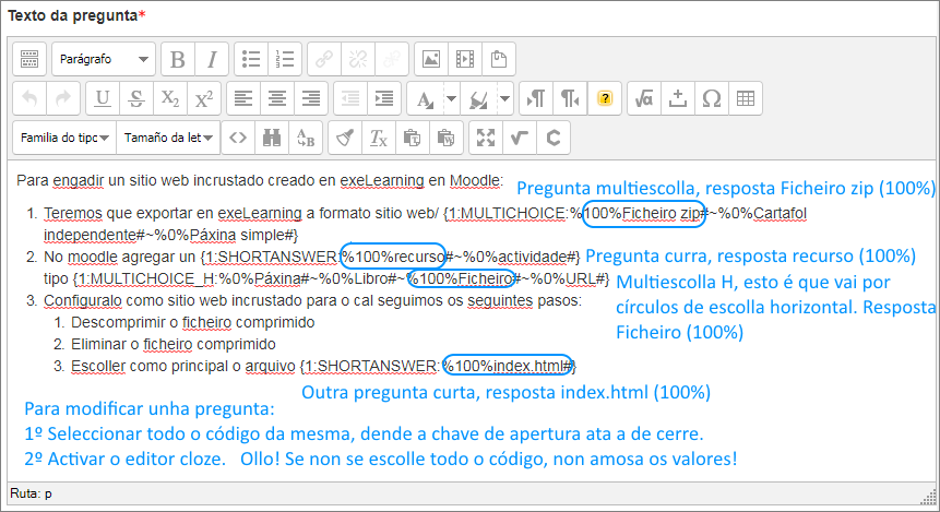 Cloze: configuración códigos
