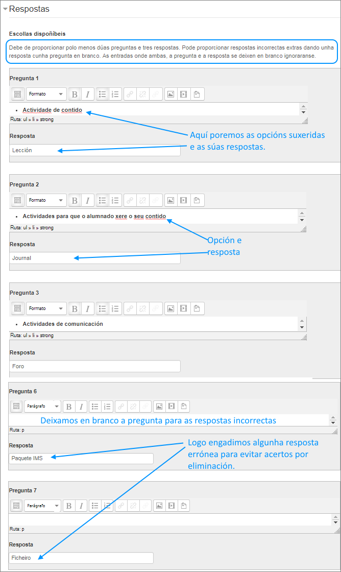 Coincidentes: configuración