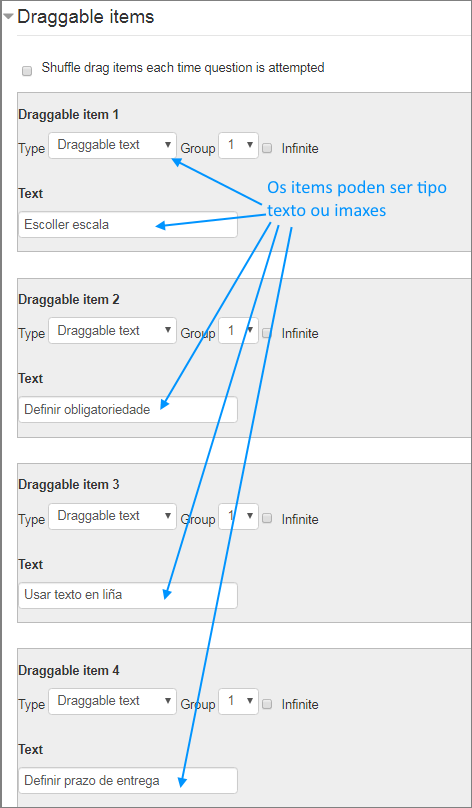 Drag and drop: configuración dos items