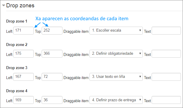 Drag and drop: configuración zonas paso 3