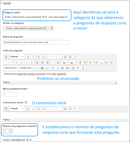 Emparellamento respostas curtas: configuración