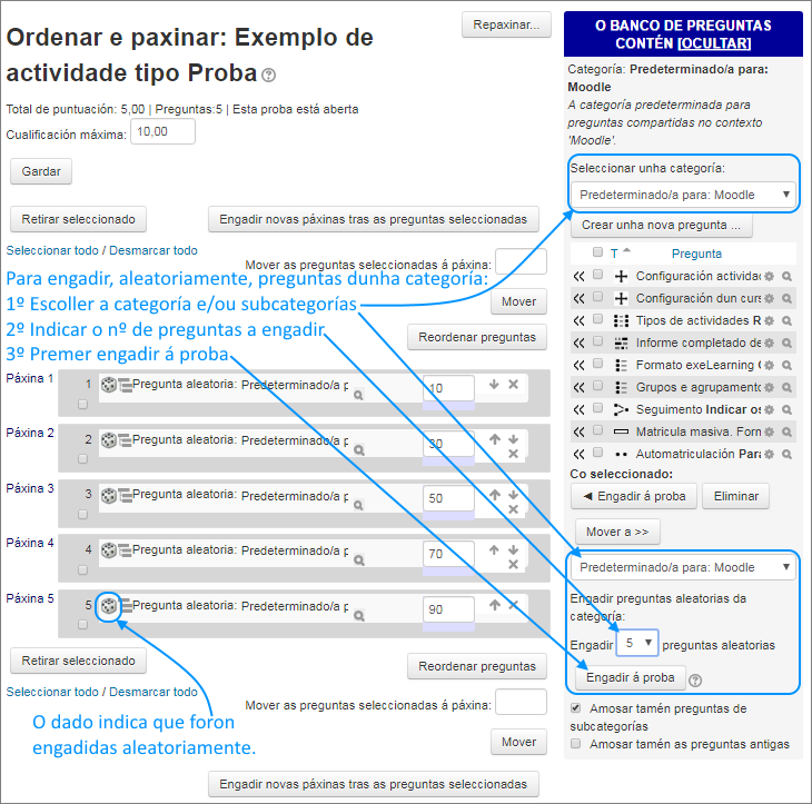 Proba: engadir aleatoriamente preguntas