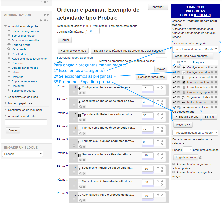 Proba: engadir preguntas manualmente