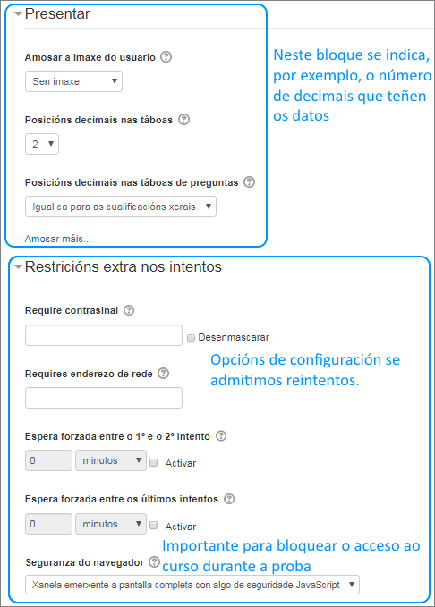 Proba: configuración de presentación e reintentos