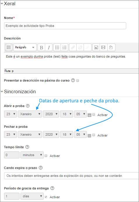 Proba: configuración xeral
