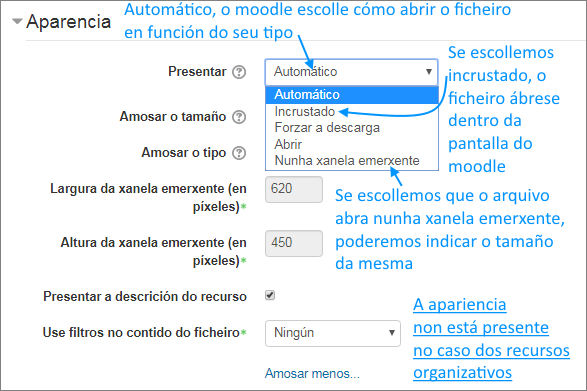 Configuración da visualización dun recurso