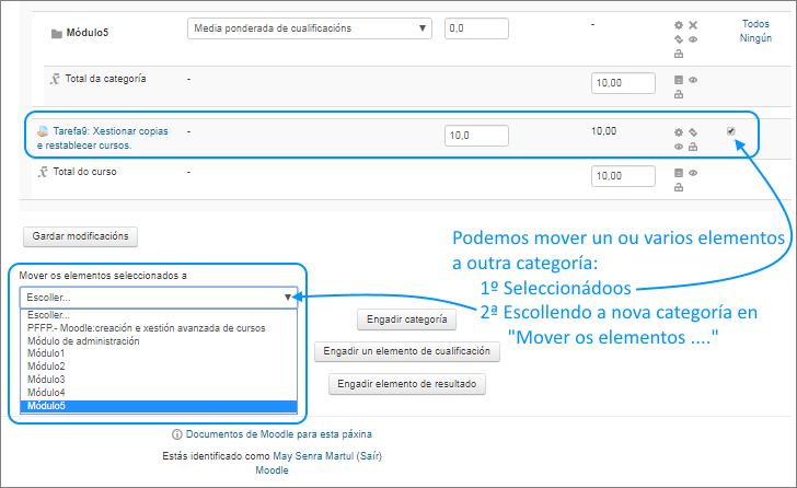 Mover os elementos seleccionados a