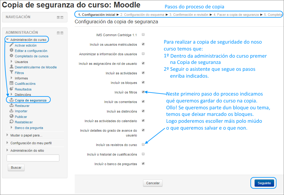 Qué salvar do curso?