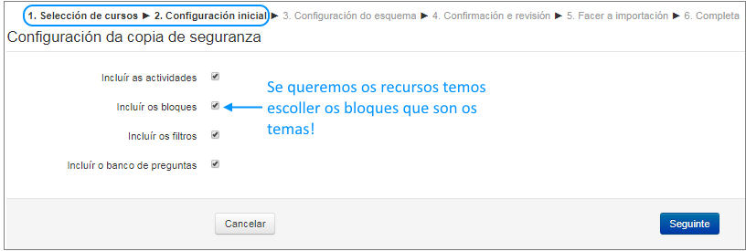 Escoller contidos a importar