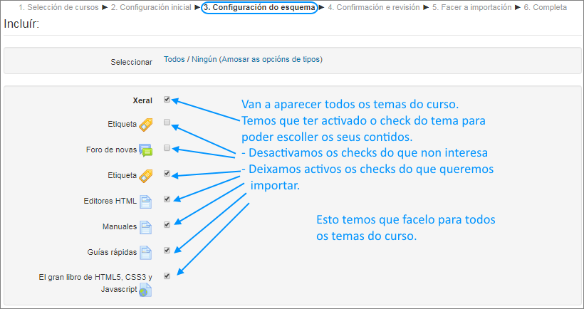 Escoller contidos dos temas