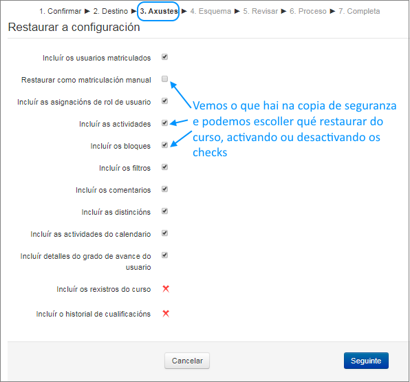 Que restaurar do curso?